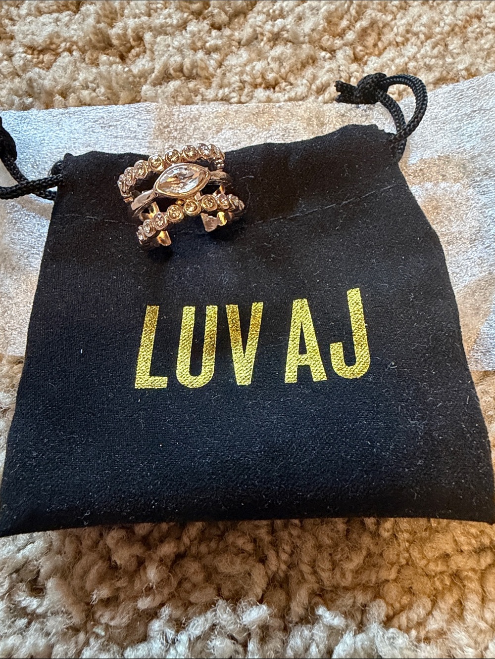 LUV AJ Gold Crystal Stackable Ring Set